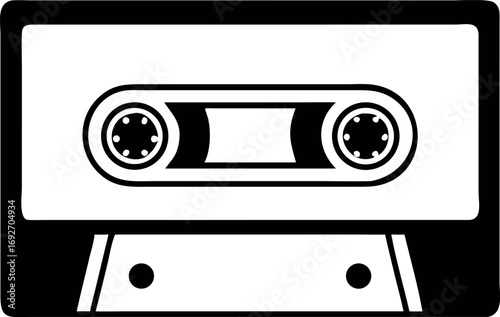 Retro Cassette Tape Vintage Music Icon, 80s Nostalgia, Analog Audio, Black and White Illustration, Ai 