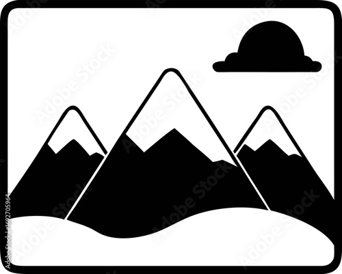 An abstract depiction of snowy mountain peaks under a cloudy sky, suitable for various design applications, with a focus on minimalism