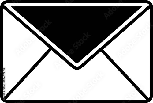 Black and white minimalist vector illustration of an open envelope ready for mail or communication, symbolizing correspondence and connection