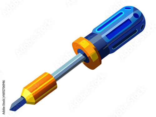 A high-quality vector illustration of a screwdriver with blue plastic handle, isolated on a white background