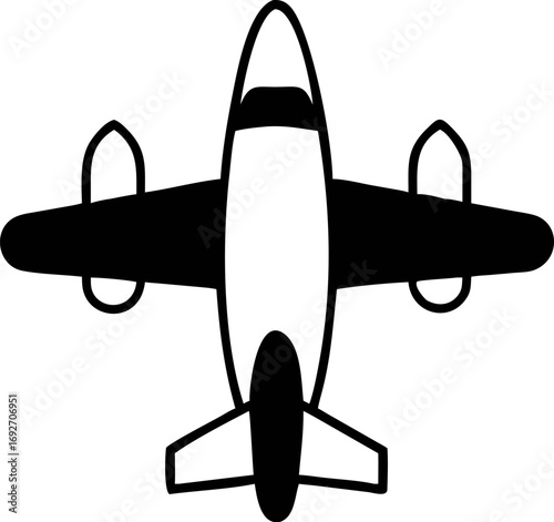 A Simple Black and White Overhead View Illustration of an Airplane, Ideal for Aviation, Travel, and Transportation Designs