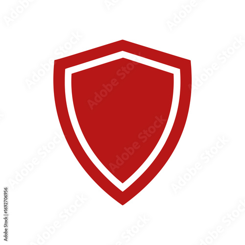 Red shield emblem with white outline isolated on transparent background
