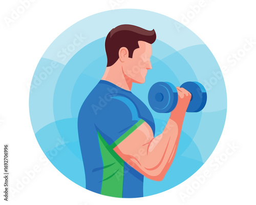 Vector illustration of man lifting dumbbell