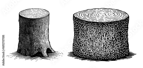 Tree stumps in a black and white woodcut style