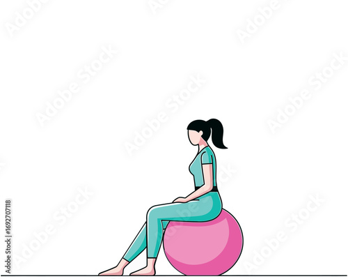 Vector illustration of woman sitting on a fitness ball