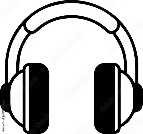 Minimalist black outline headphones icon representing audio, music, and communication devices for various digital media projects and design needs
