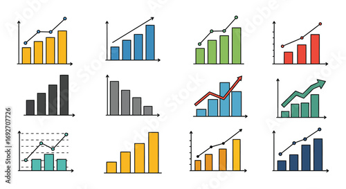 various colorful bar graphs showing data trends over time