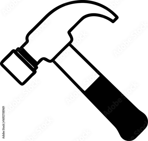 Black and white illustration of a hammer, a common tool used in construction and various DIY projects for driving nails and other tasks