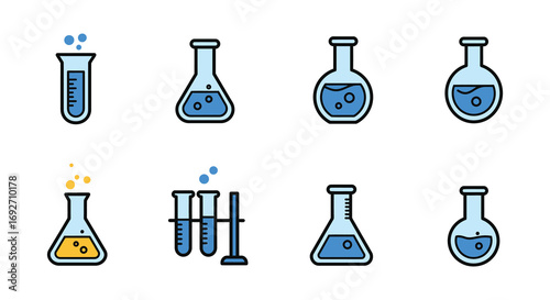 chemical reactions in various laboratory glassware setups
