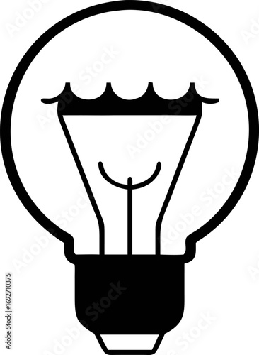 AI generated vector icon of a lightbulb. A simple black and white line art graphic symbolizing creativity, energy, and smart ideas