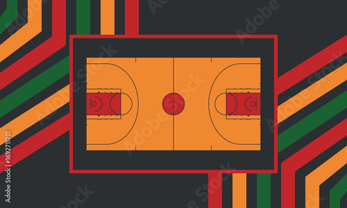 Basketball Court. Basketball design. Street sport art. Game Day. Basketball playoff. Final games. Team championship. Ball for Basketball. Sport creative poster. Modern graphic. Vector wallpaper