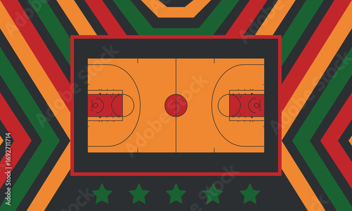 Basketball Court. Basketball design. Street sport art. Game Day. Basketball playoff. Final games. Team championship. Ball for Basketball. Sport creative poster. Modern graphic. Vector wallpaper