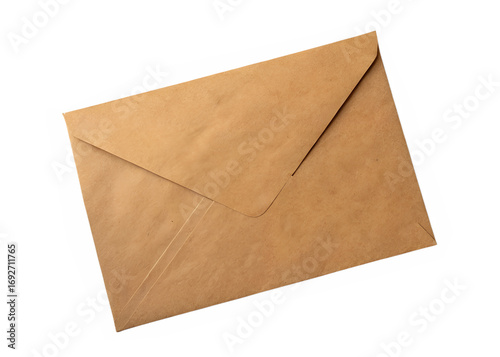 A brown envelope is sitting on a white background. The envelope is open and has a flap. The envelope is not addressed and has no writing on it