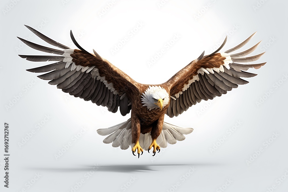 Obraz premium Majestic eagle soaring gracefully with outstretched wings against a soft gradient background (2)