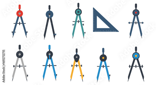 various colorful drafting tools arranged neatly for design
