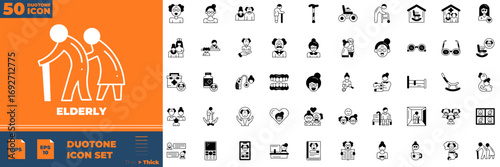 Elderly Duotone Icon Set.