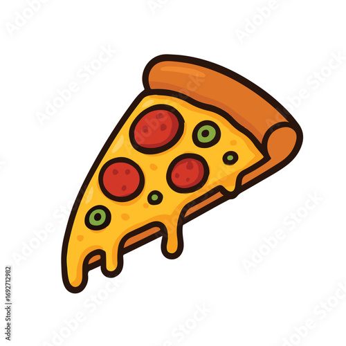 Hot Cheese Pizza Slice with Pepperoni Cartoon Vector