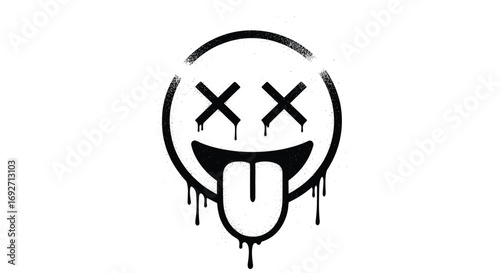 Graffiti Style Dripping Smiley Face with X Eyes and Extended Tongue Art