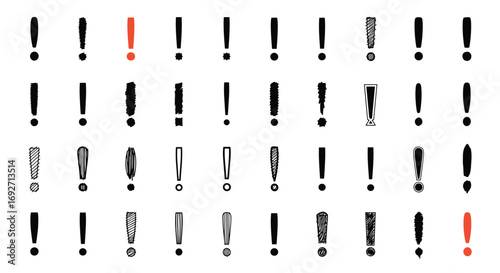Collection of Various Styles and Designs of Exclamation Marks Expressing Strong Emotion