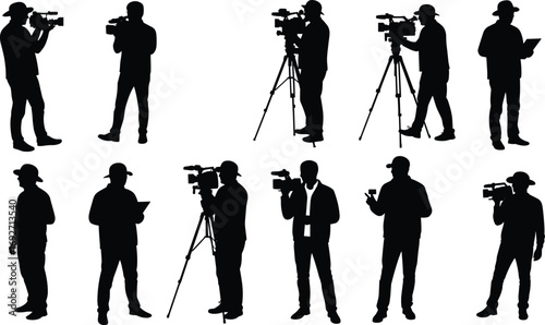 Professional cameramen filming, videographers with cameras and tripods, media production, video recording, filming crew, photography equipment, outdoor shooting, video making, camera operators