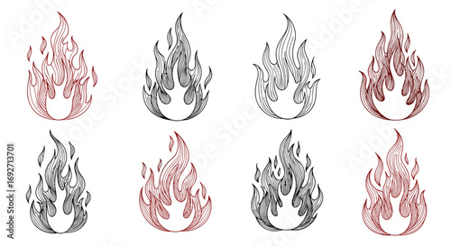 Intricate Abstract Flame Motifs with Detailed Stylized Designs Representing Fiery Energy and Passionate Expression