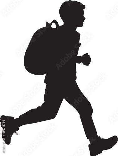 Homeward Bound A full-length black vector of a student rushing home, schoolbag bouncing.