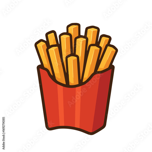 Golden French Fries in Red Box Cartoon Vector Illustration
