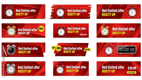 Limited Offer Countdown Vector | Red Clock Sale Banner, Exclusive Deal Label
