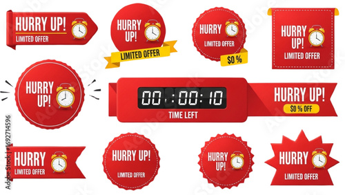 Limited Offer Countdown Vector | Red Clock Sale Banner, Exclusive Deal Label
