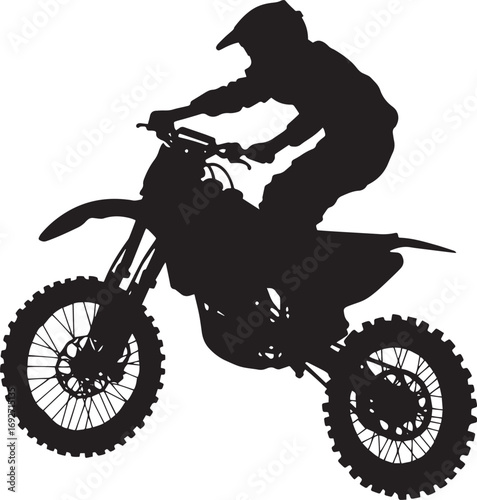 Motocross Stunt A full-length black vector of a person racing a dirt bike, leaping over obstacles.