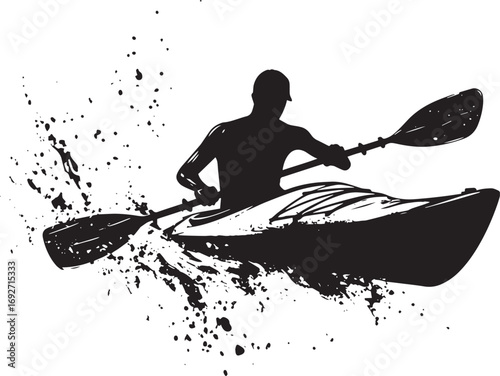 Fast Paddling A silhouette vector of a person paddling at high speed in a kayak, slicing through the water.