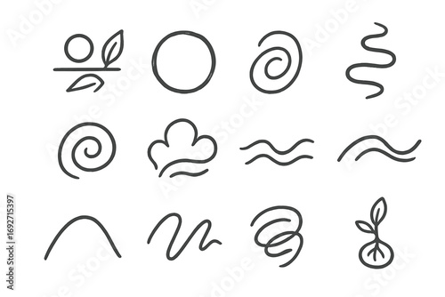 Organic Line Icons. Line style icons of organic concepts: natural balance icon, imperfect cycle, intuitive path, instinct swirl;