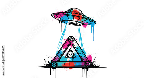 Vibrant Abstract Alien Abduction Symbol with Dripping Paint Art Style
