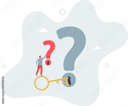 Key to unlock answer for problem and questions, solution or reason to solve problem, wisdom or understanding concept.life and employment of people.