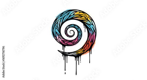Vibrant Abstract Spiral Design with Dripping Paint Effect Expressing Dynamic Movement and Artistic Flair