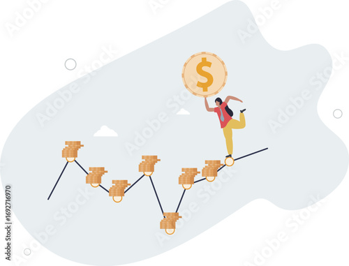 DCA, Dollar Cost Averaging investment strategy to put same amount of money every month to earn more wealth and profit concept.life and employment of people.