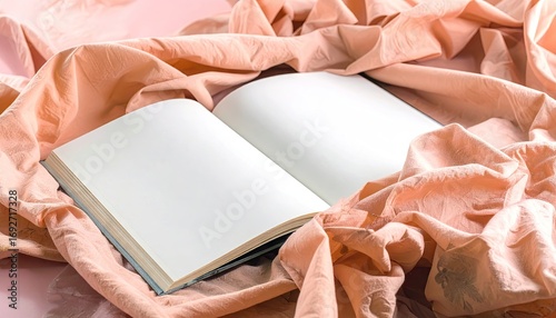Open Hardback Book Mockup on Peach Fabric