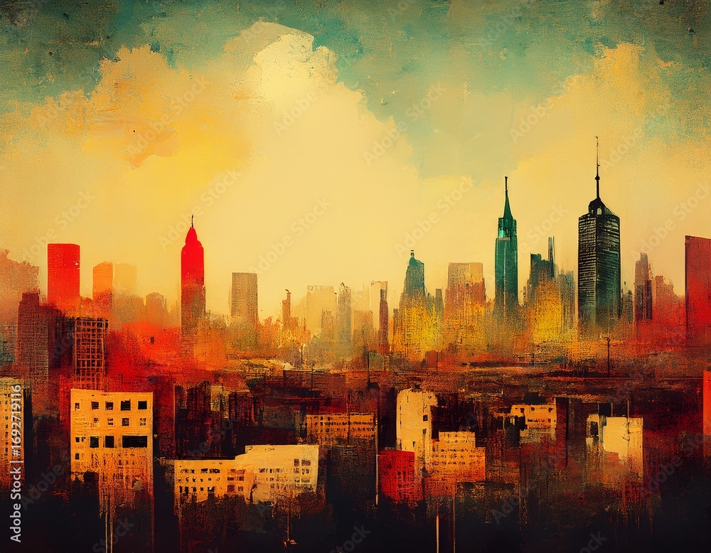 Obraz premium distressed vintage landscape with cityscape view