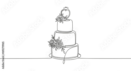 Wedding cake design in monoline style with floral decorations  