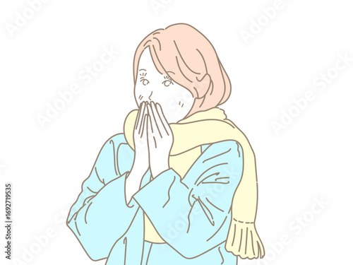女性　イラスト　せき