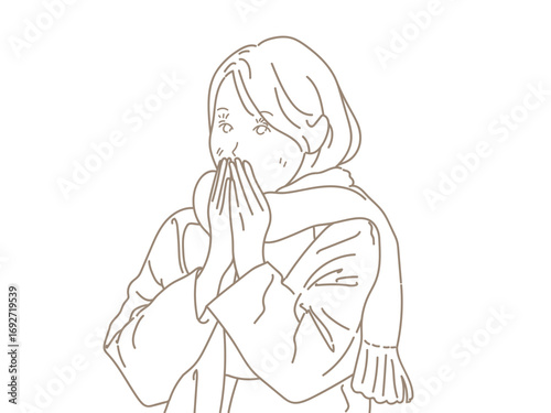 女性　イラスト　せき