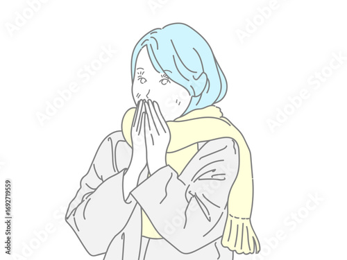 女性　イラスト　せき