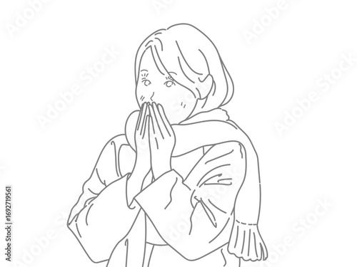 女性　イラスト　せき
