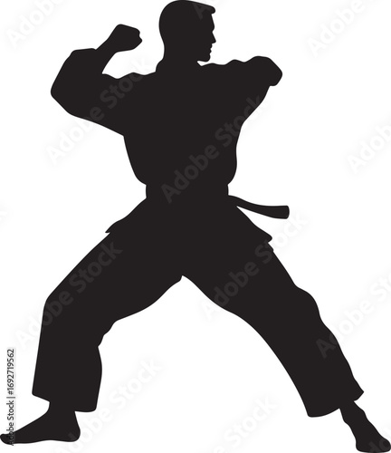 An individual executing a rapid backfist strike, with their arm extended for impact. Full-length silhouette black vector illustration.