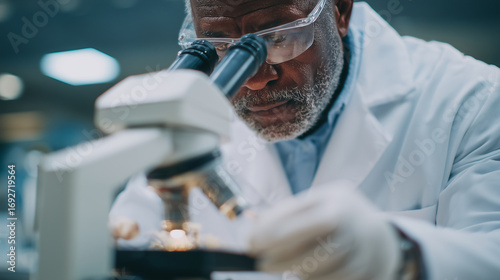 Scientist placing air filters under microscope to examine trapped pollutants.air filter testing, lab analysis, particulate matter, air quality science