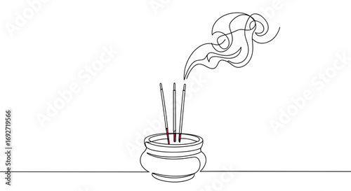 Incense sticks emitting fragrant smoke in a monoline style, transparent background  