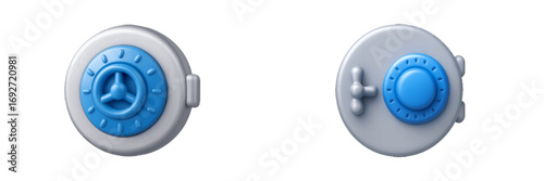 Modern security vault doors with combination dials and turning handles, symbolizing protection, secure storage, and financial safety