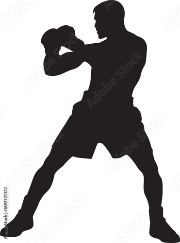 Overhand Punch A boxer swinging an overhand punch with a wide arc. full length silhouette black vector illustration