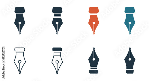 various fountain pen nibs displayed in different colors