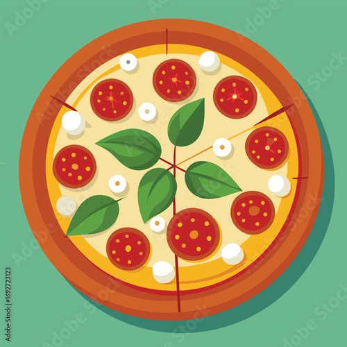 Pizza with pepperoni. tomatoes. and mozzarella cheese